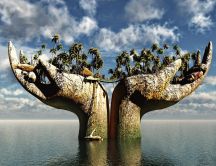 Wonderful two hands nature time trees on water