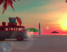 Summer camp in a van - colorful holiday hd wallpaper
