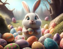Sweet little bunny with Easter eggs in his hands - Animation