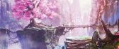 Old wooden bridge for a beautiful blossom tree - Abstract