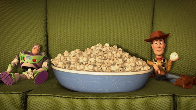 Toy Story characters eating popcorn