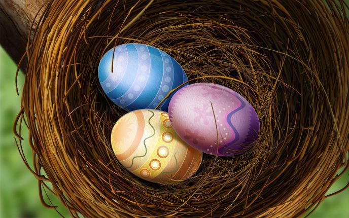 Three painted eggs