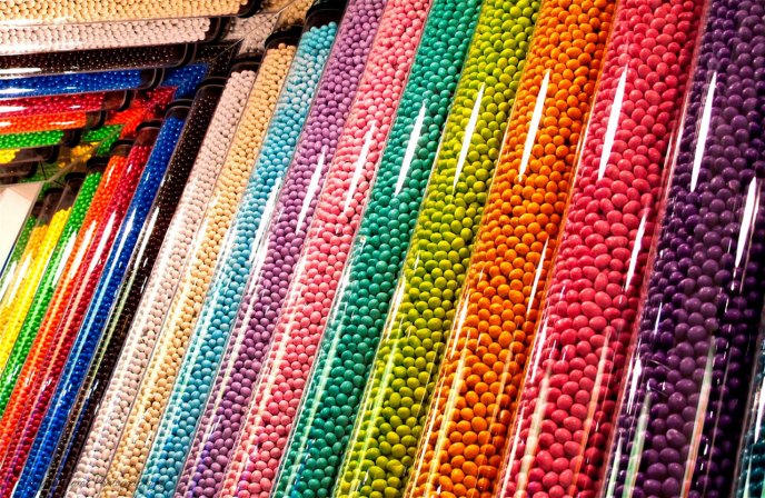 Tubes filled with colored candy