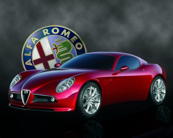 Alfa Romeo 8C - beautiful red car and logo