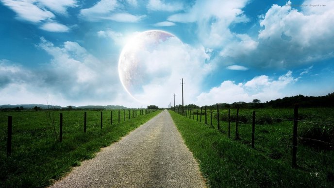 Country road leading to moon