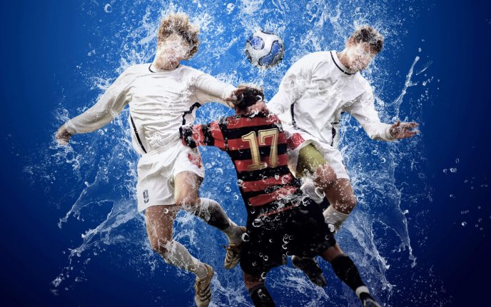 Playing football in the water 3D wallpaper