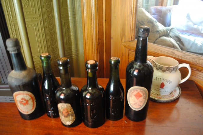 Six old bottles of beer