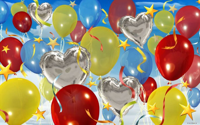 Happy Birthday to all - balloons in the air HD wallpaper