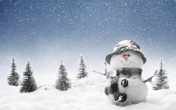 Snowman tall as tree HD winter wallpaper