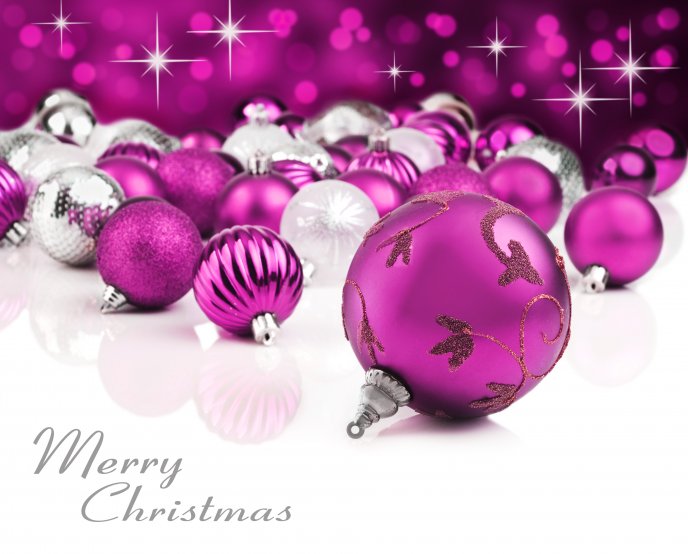 White and purple Christmas ornaments - Merry Christmas