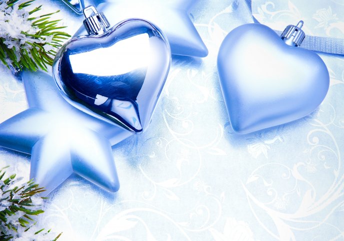 Blue hearts - Christmas ornaments HD wallpaper