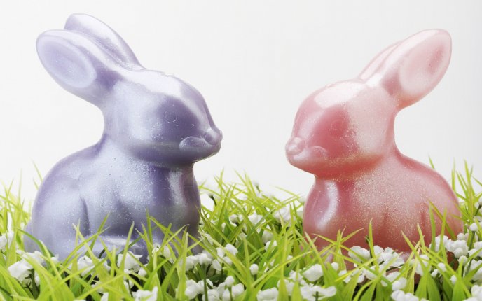 Two glittery Easter bunnies - chocolate bunny