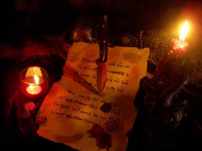 Bloody message written at candlelight