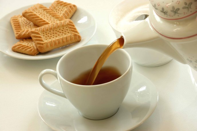 Good morning - hot tea and biscuits