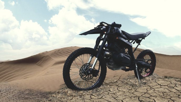 Black motorbike on the desert - HD wallpaper