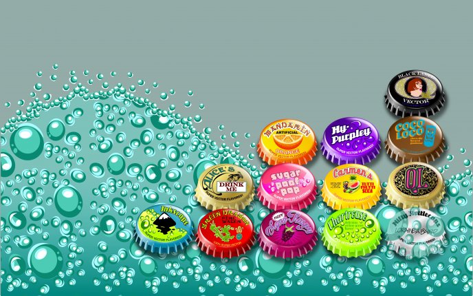 Colored bottle caps and funny - bubble