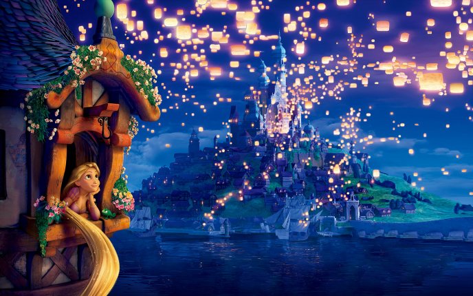 Hundreds of lanterns light the sky - World Disney movie