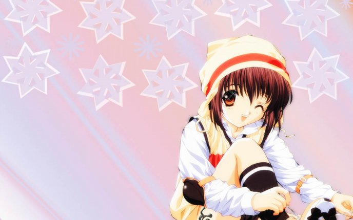 Anime schoolgirl - snowflakes on the wall