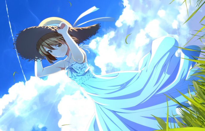 Anime girl wear a beautiful blue dress - summer time