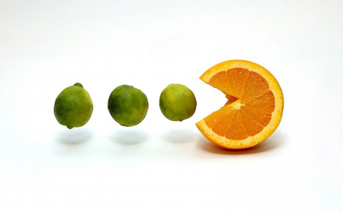 Orange pacman eating the limes - funny HD wallpaper