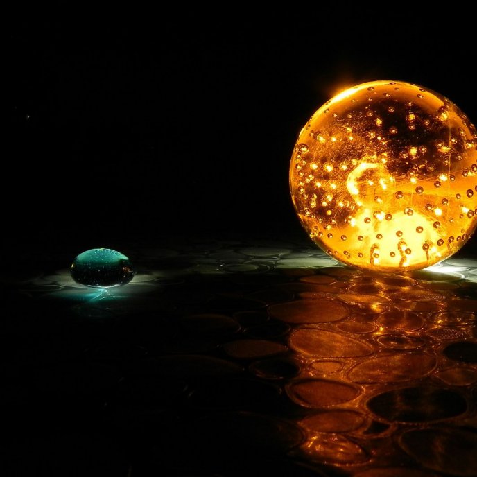 Fire and water - magic balls on the floor