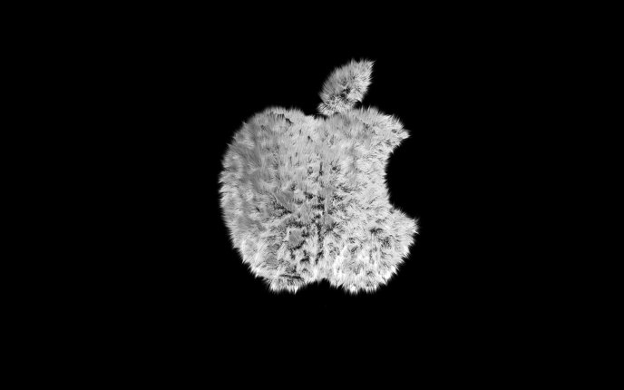 White fluffy apple logo on a dark background