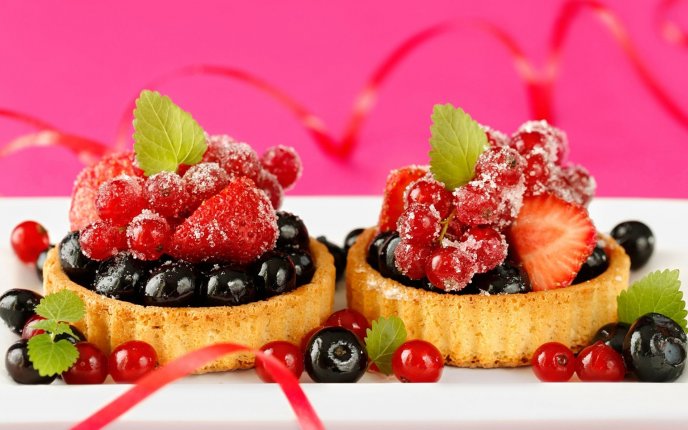 Two mini fruit tarts - delicious sweet dessert