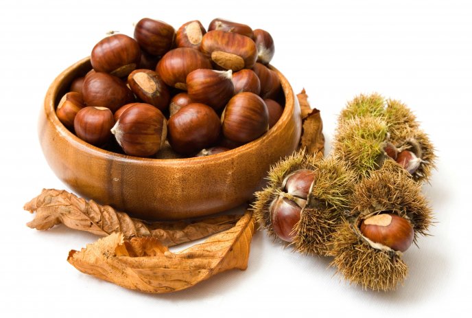 Autumn fruits vitamins - delicious chestnuts