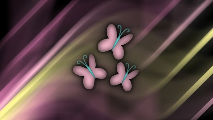 Three little pink butterflies drawing on the wall