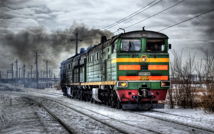 Old steam locomotive at work in winter - HD wallpaper