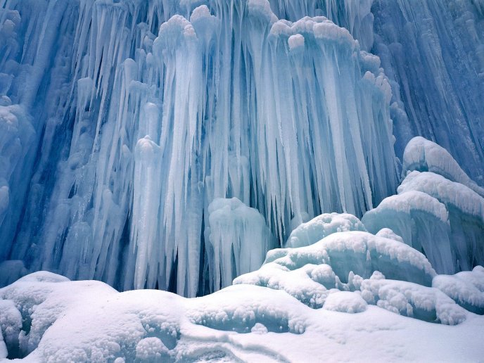 Beautiful frozen waterfall - HD white wallpaper