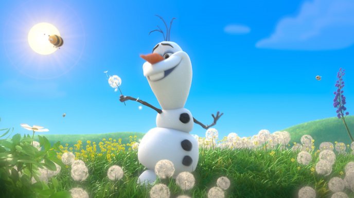 Olaf play with dandelions - scene from Frozen movie