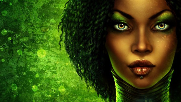 Dark girl on a green background - digital art