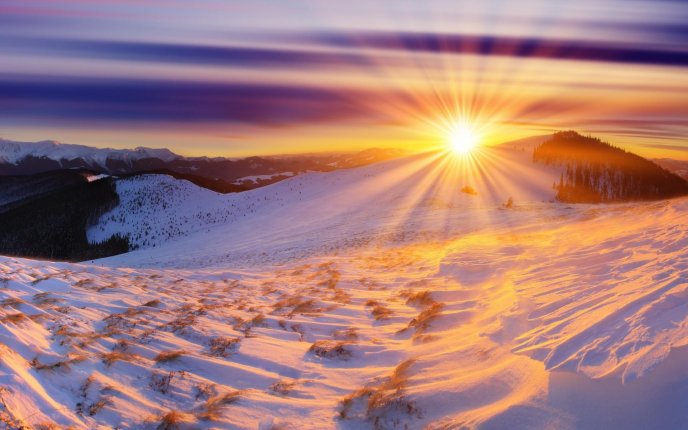 Sunrise over the white nature - Winter time