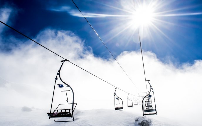 Chairlift through the clouds - Hd winter wallpaper