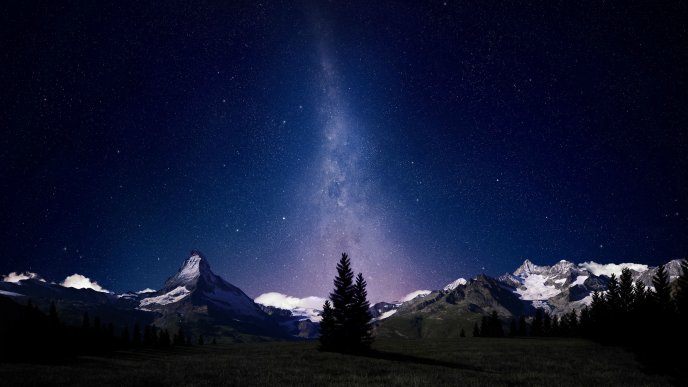 View of the Swiss Alps on a clear night