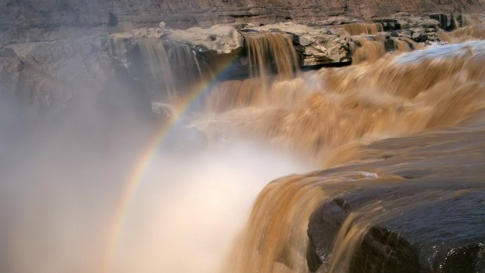 Rainbow on waterfall - HD wallpaper