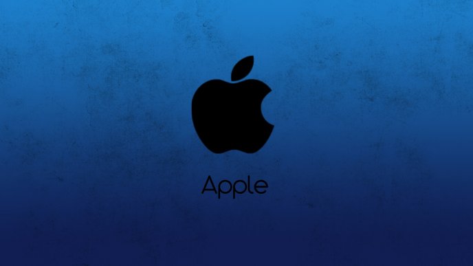 Black apple emblem on blue background