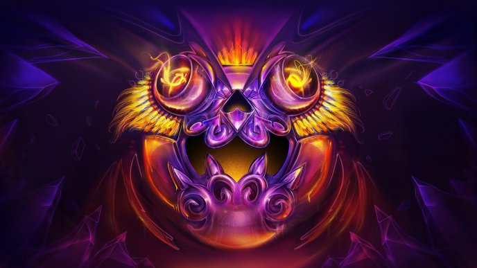 Abstract purple monster face with fire