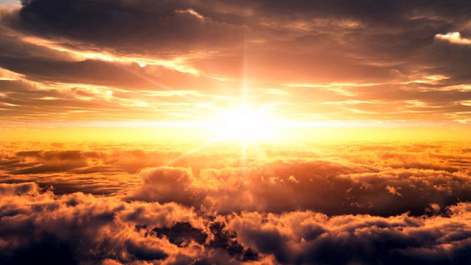 Beautiful sunshine above the fluffy clouds