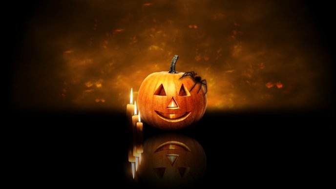 Happy Halloween pumpkin - spider and candles