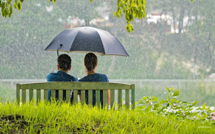 Beautiful couple in the rain - HD wallpaper