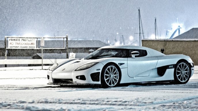 Beautiful white car in the winter season