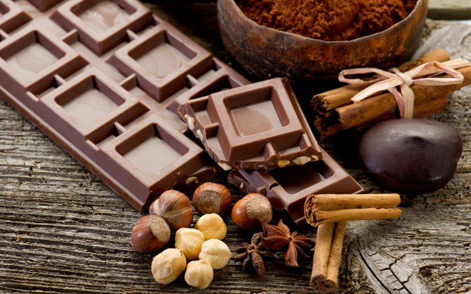 Chocolate with hazelnuts and cinnamon - HD wallpaper