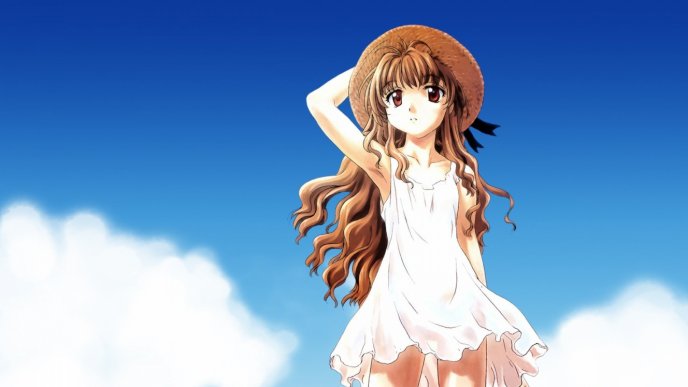 Beautiful anime girl in the sun and wind - HD wallpaper