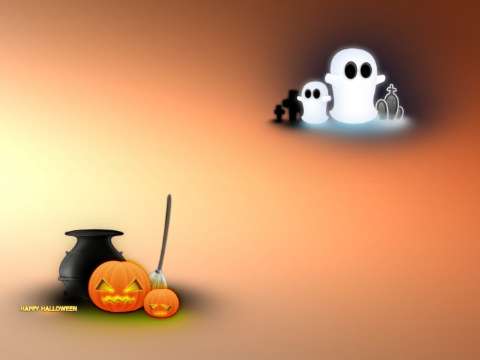 Ghost and pumpkins for a Happy Halloween