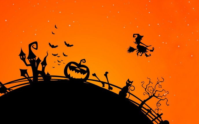 Halloween night - Funny pumpkins and black cat
