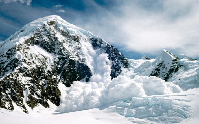 Avalanche on the mountain - wonderful white snow