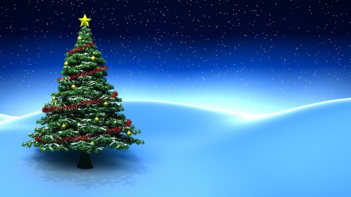 Christmas tree on a magic blue night - HD wallpaper