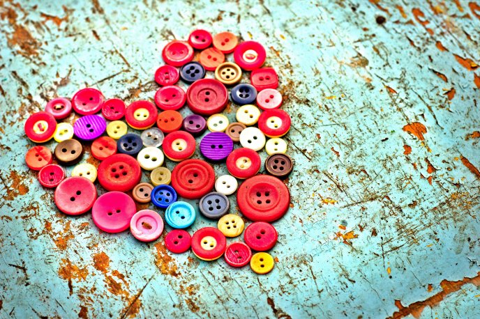 Wonderful heart made from red buttons - Love Valentines Day
